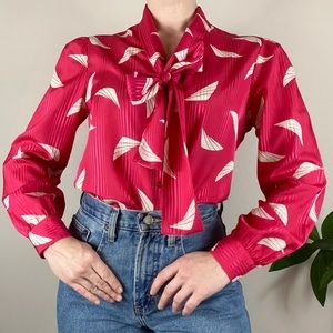 Vintage 80s Hot Pink Secretary Blouse